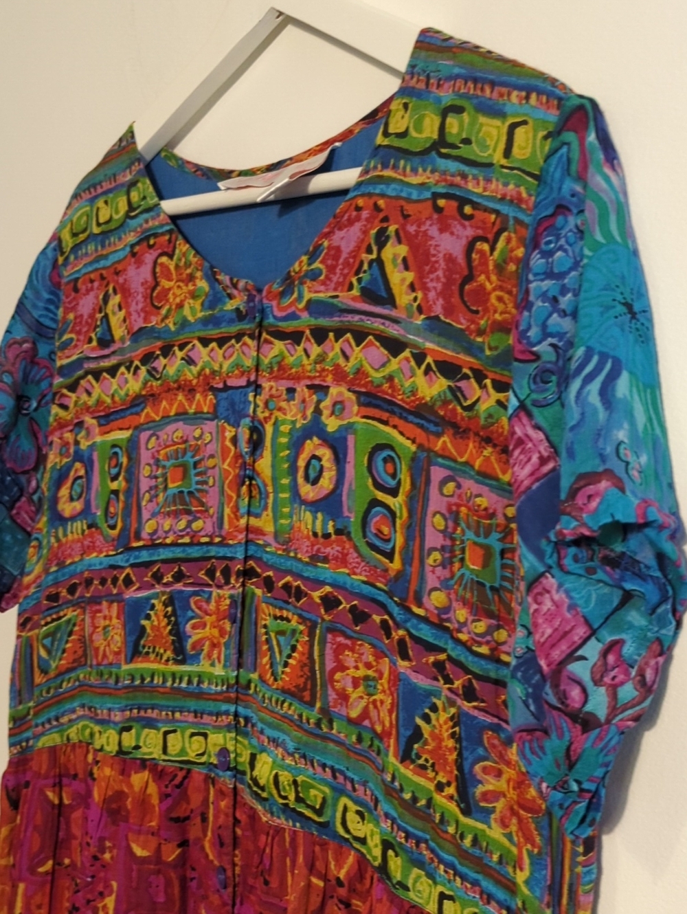 VINTAGE bohemian printed patchwork maxi dress - size large - Picture 5 of 7